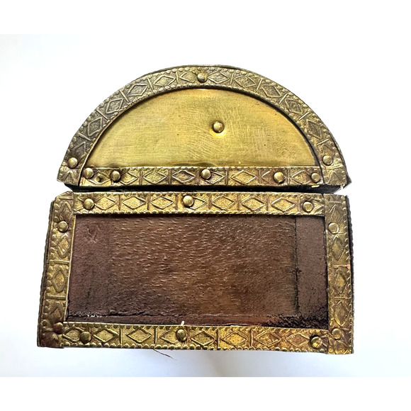 Vintage Antique Islamic Ottoman Wood and Brass Covered Cut Metal Box 7" - Picture 3 of 8